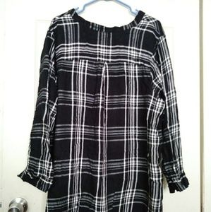 Plaid Deep V Neck High Low Long Sleave